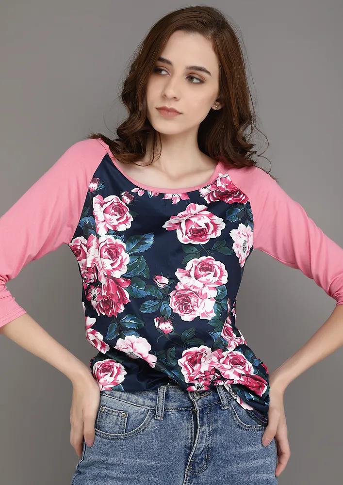 FLORAL GLITTERING PINK TOP 