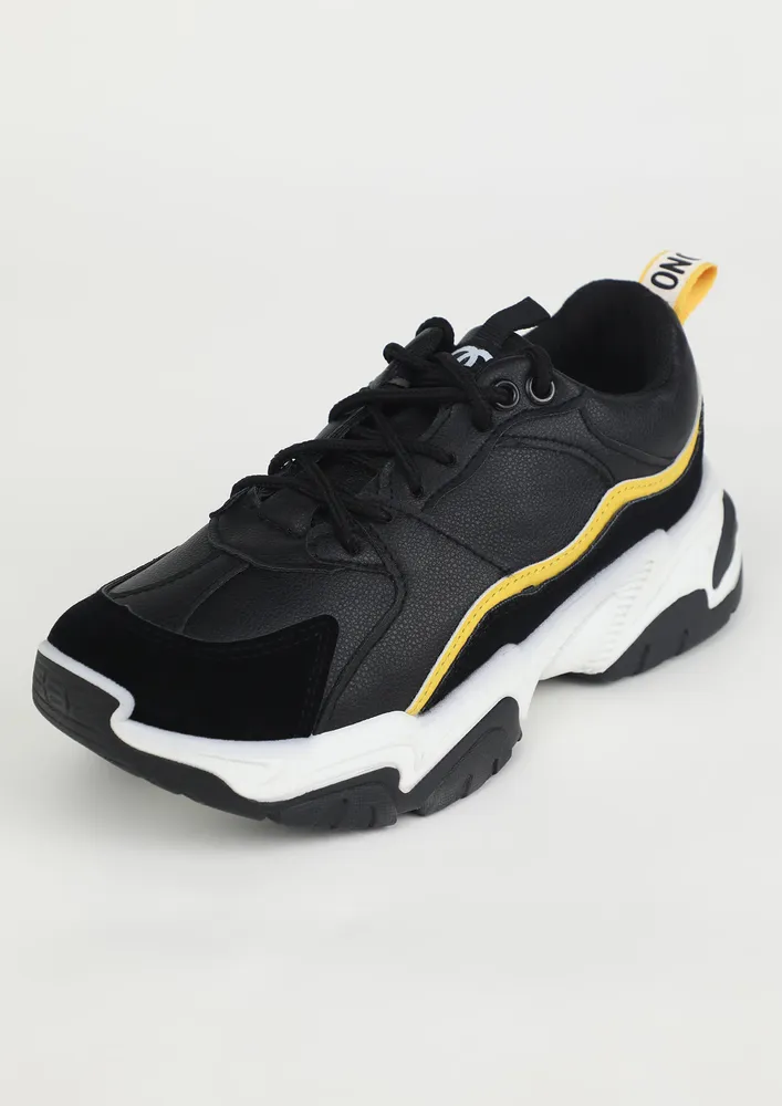 BLACK COLOURBLOCK LACE-UP CHUNKY SHOES