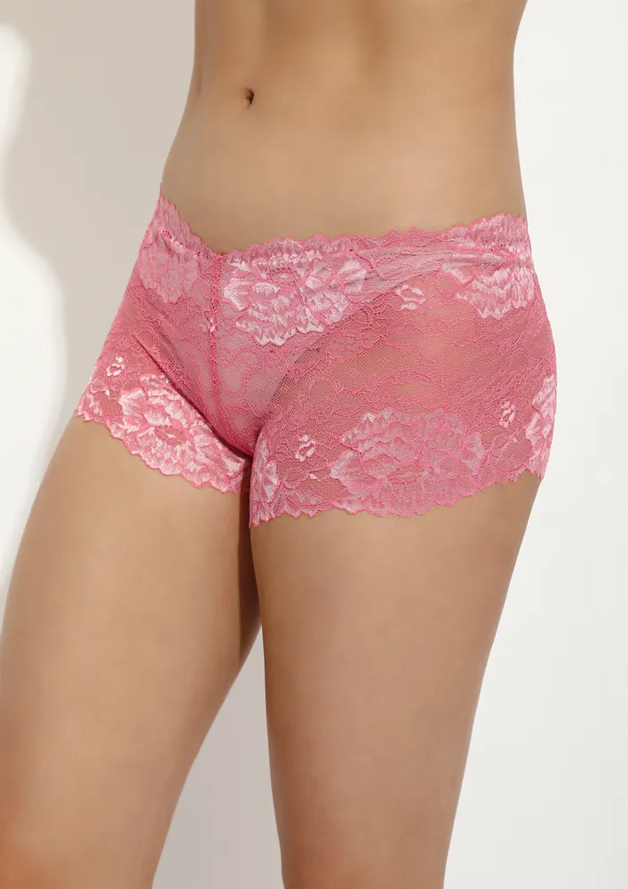 ESSENTIAL PINK AND MAUVE LACE BOY SHORTS SET OF 2