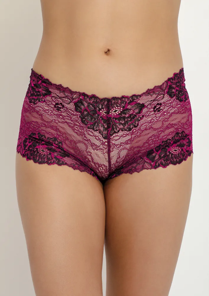 HEAVENLY PURPLE AND RED LACE BOY SHORTS SET OF 2