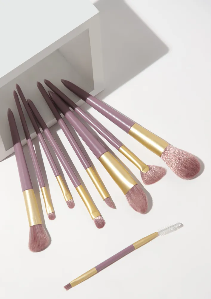 ADORABLE PURPLE MAKEUP BRUSHES SET OF 9