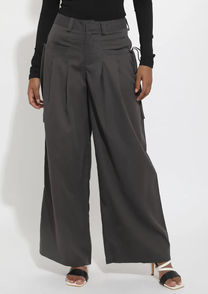 Y2K STRAIGHT DRAPE GREY PANTS