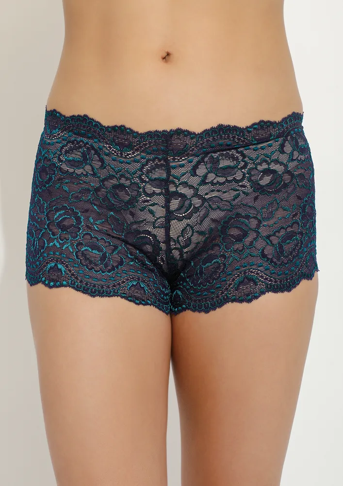 COMFORT-ATTACHED-IN-MY-MID-RISE, SOLID, PRINTED, NAVY & PINK, LACE-DETAIL, NYLON, BOYSHORT BRIEF SET (PACK OF 2)