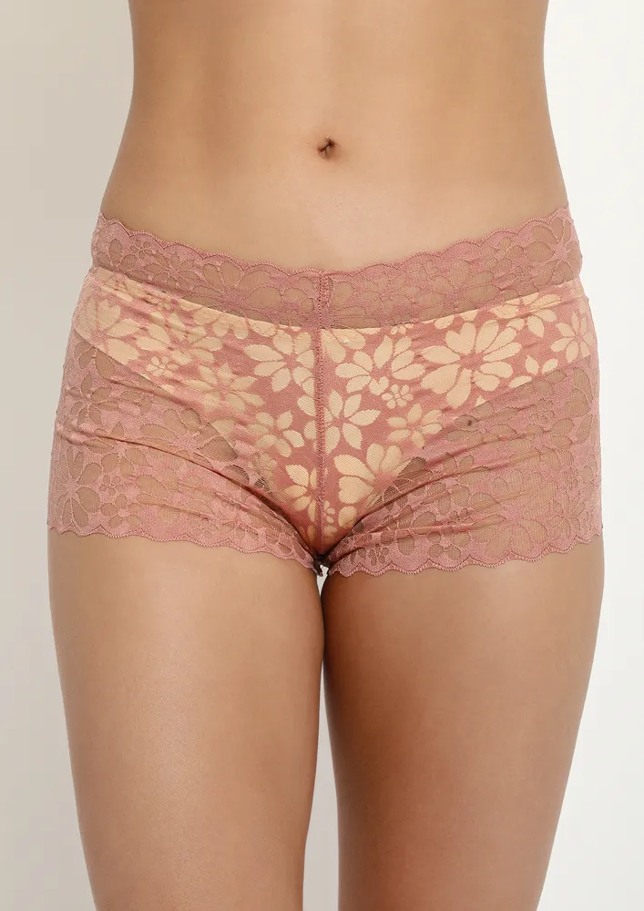 COMFORT-ATTACHED-IN-MY-MID-RISE, SOLID, PRINTED, WHITE & PINK , LACE-DETAIL, NYLON, BOYSHORT BRIEF SET (PACK OF 2)