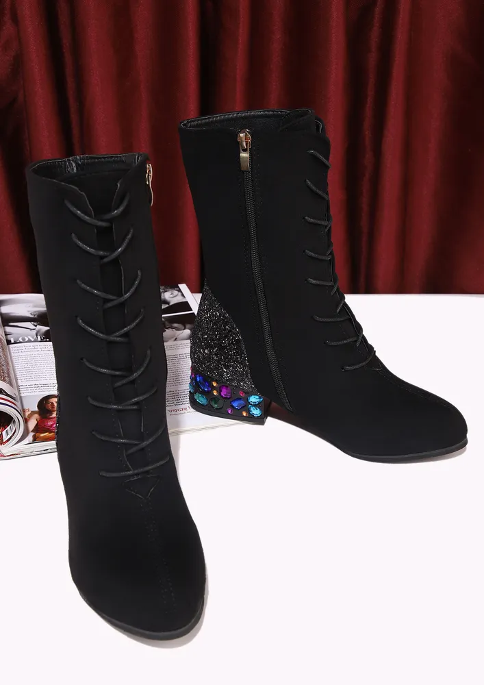 BLACK SUEDE STUDDED EMBELLISHED CHELSEA BOOTS