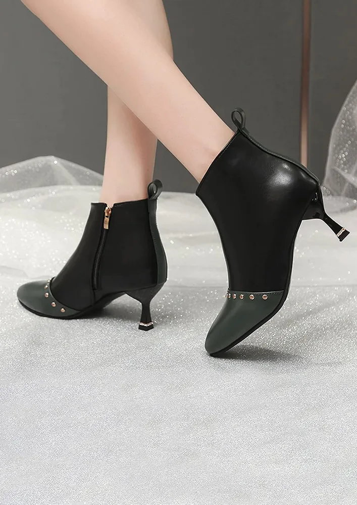 IN KITTEN MID HEEL SOLID BLACK ANKLE BOOTS