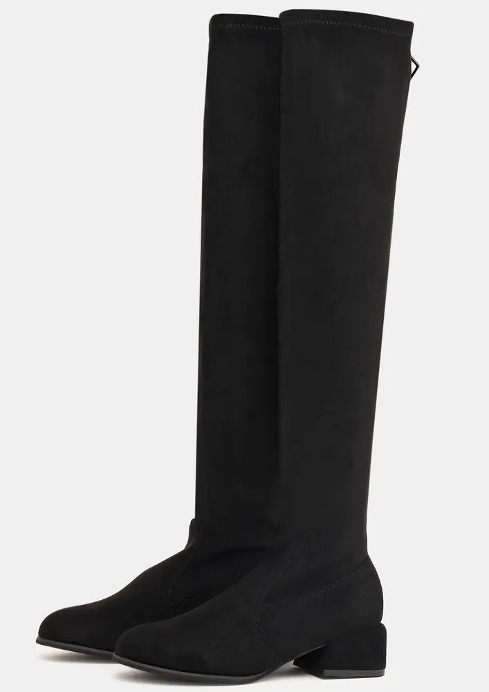 SOLID SUEDE THIGH HIGH BLACK BOOTS