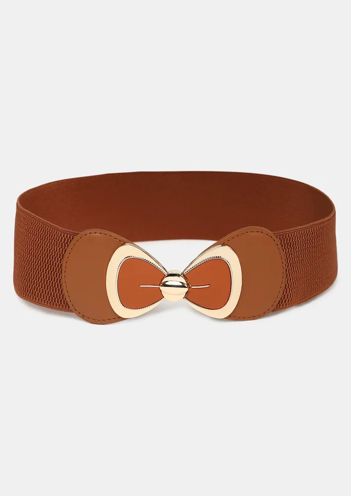 ORANGE BOW-TIE DETAIL ELASTICATED BELT