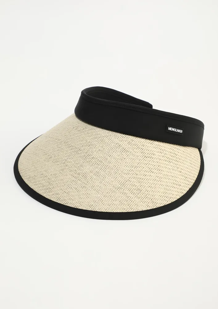 BRAIDED-STRAW BEIGE SUNVISOR CAP