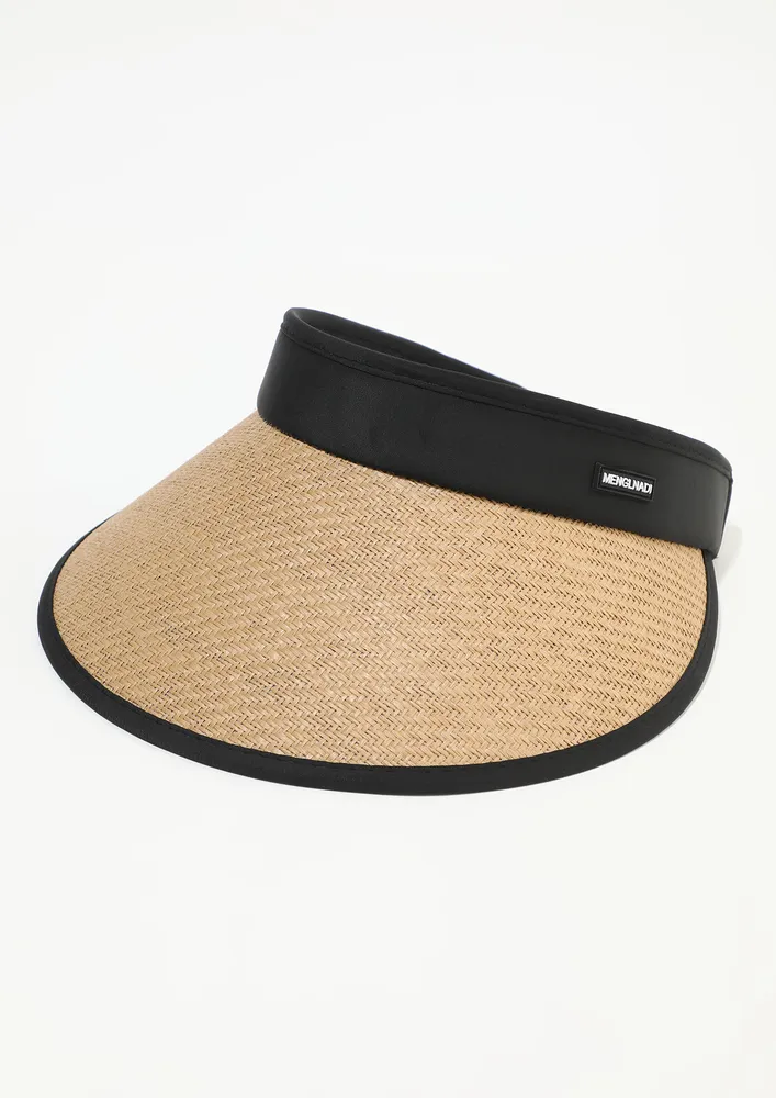 BRAIDED-STRAW KHAKI SUNVISOR CAP