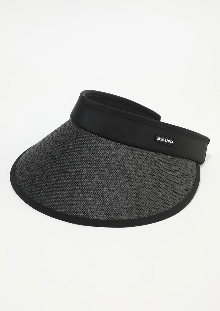 BRAIDED-STRAW BLACK SUNVISOR CAP