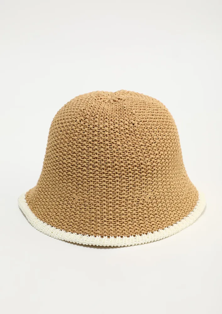 KHAKI CONTRAST-TRIM BUCKET HAT