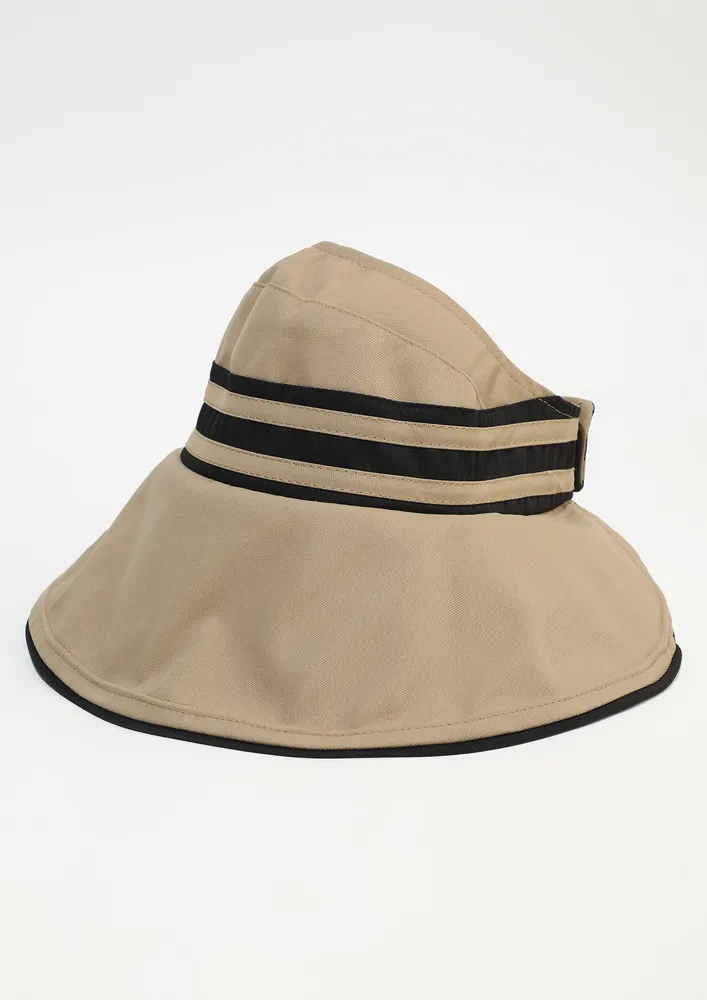 KHAKI STRIPE COTTON SUN-VISOR HAT