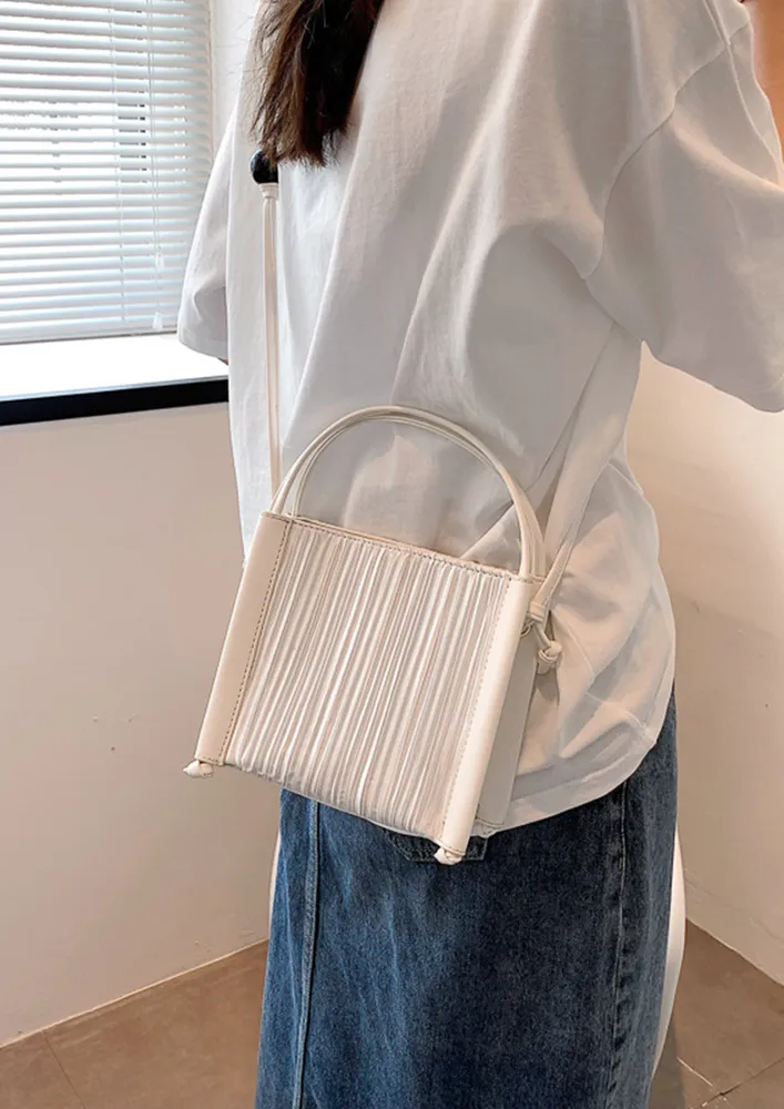 WHITE RUCHED MINI HANDBAG