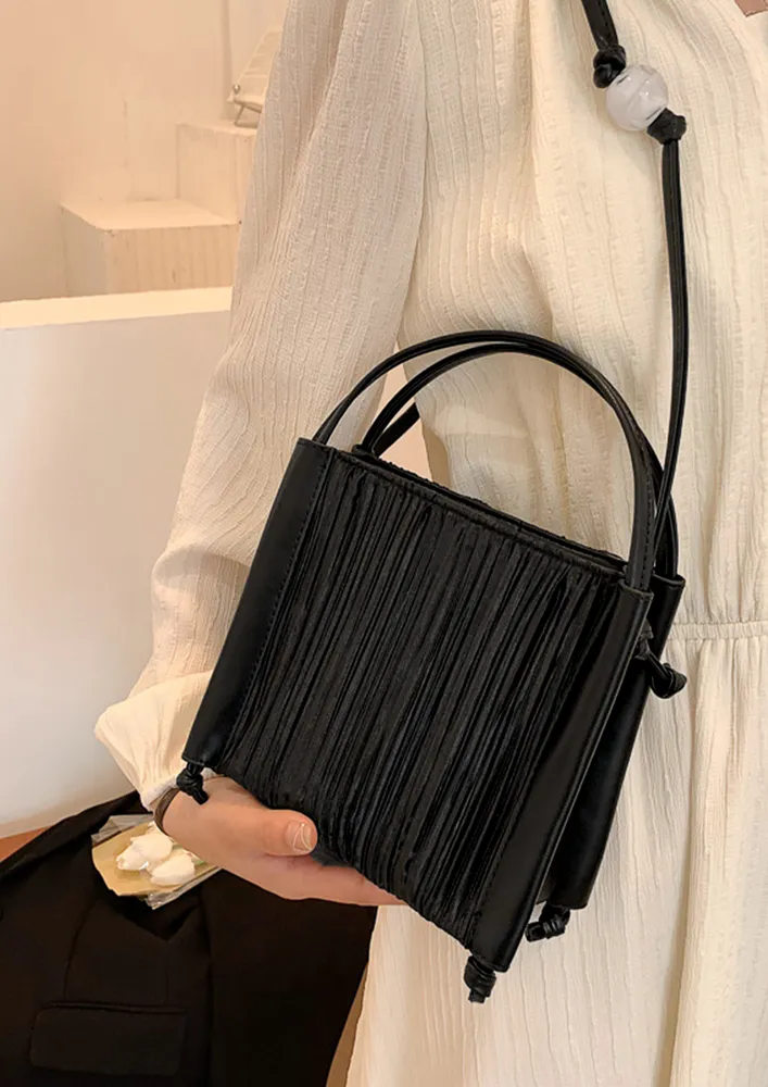 BLACK RUCHED MINI HANDBAG