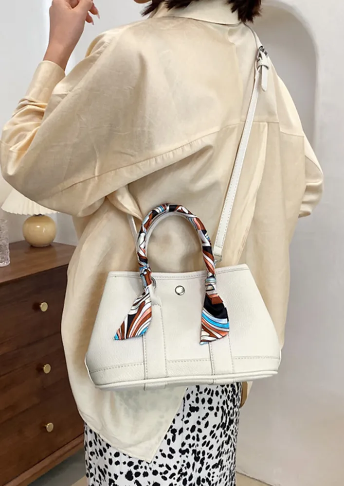 PU DECOR-SCARF WHITE HANDBAG