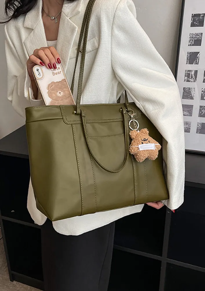 GREEN DOUBLE-HANDLE PU HANDBAG