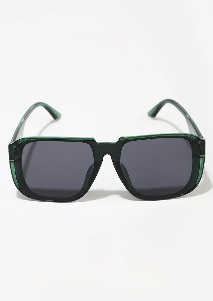 FULL-RIM GREEN-GREY WAYFARER SUNGLASSES