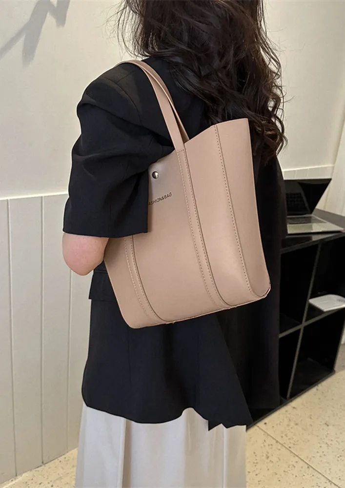 PU KHAKI LINED TOTE BAG