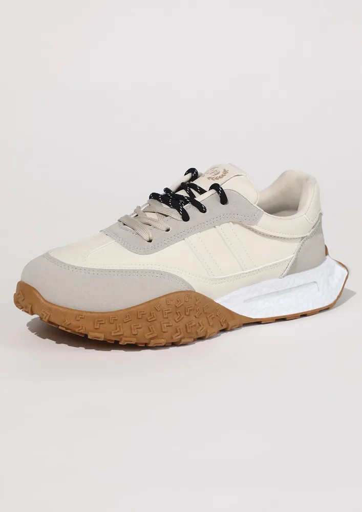 CHUNKY CONTRAST DOUBLE LACE-UP SNEAKERS