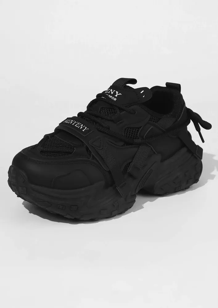 Typographic print chunky black sneakers