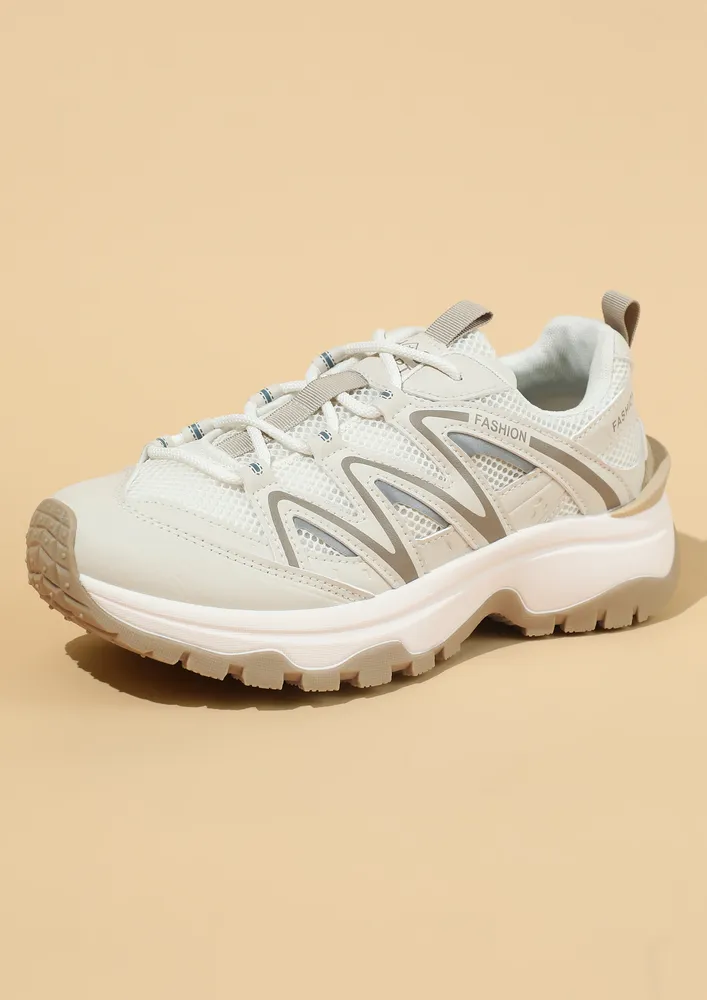 MESH OVERLAY CONTRAST LACE-UP SNEAKERS