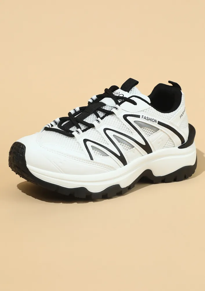 CONTRAST MESH OVERLAY LACE-UP SNEAKERS
