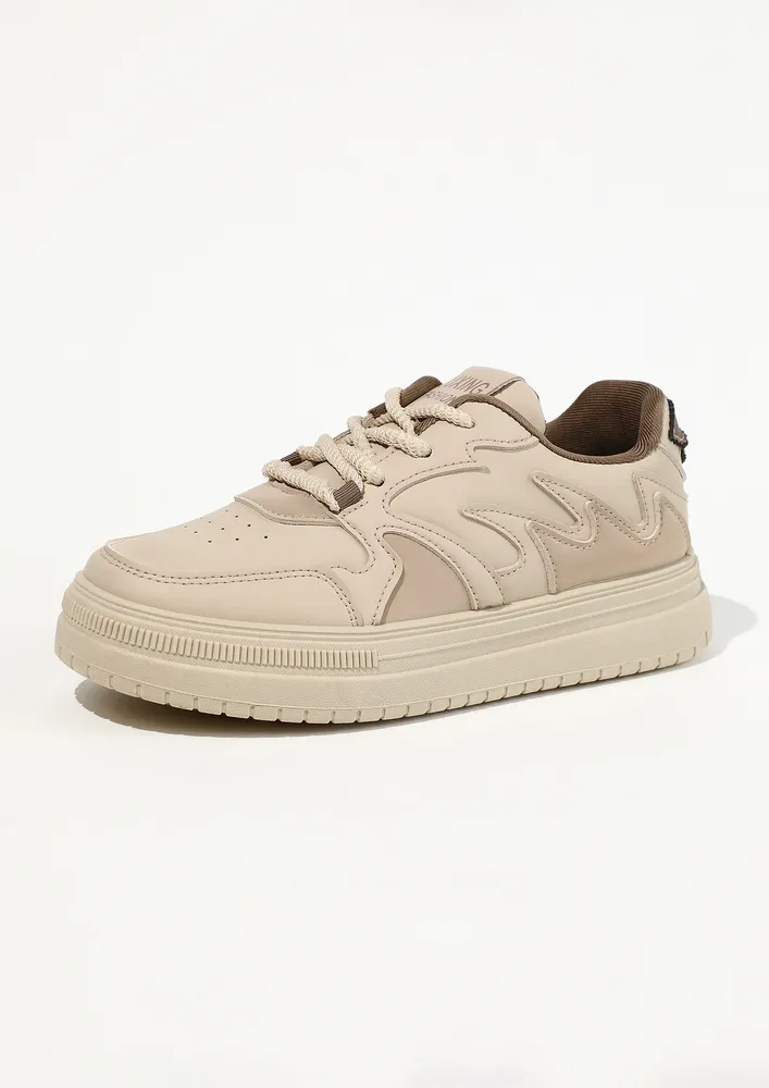 SOLID KHAKI PU CASUAL SHOES 