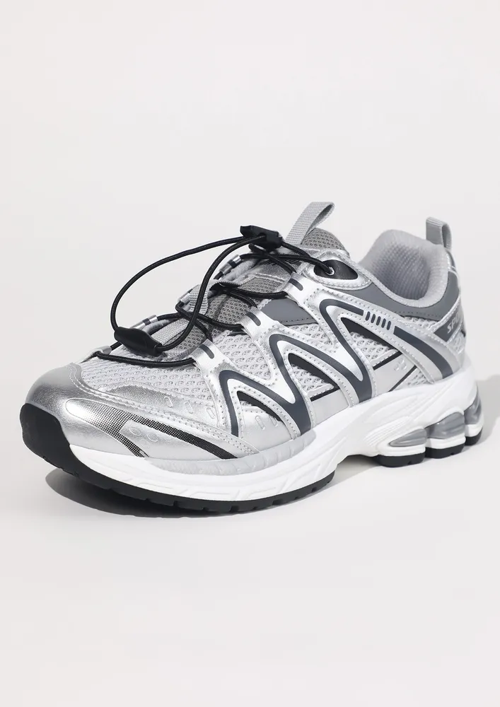 CORD STOPPER LACE-UP SILVER SNEAKERS