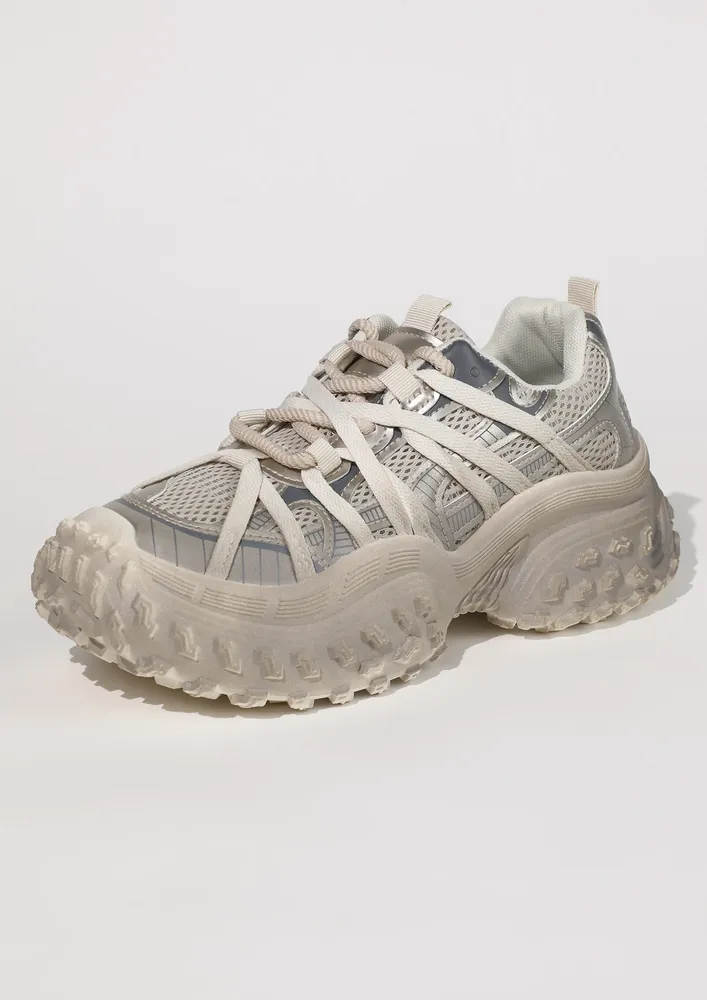 CONTRASTED PU CASUAL TRAINERS 