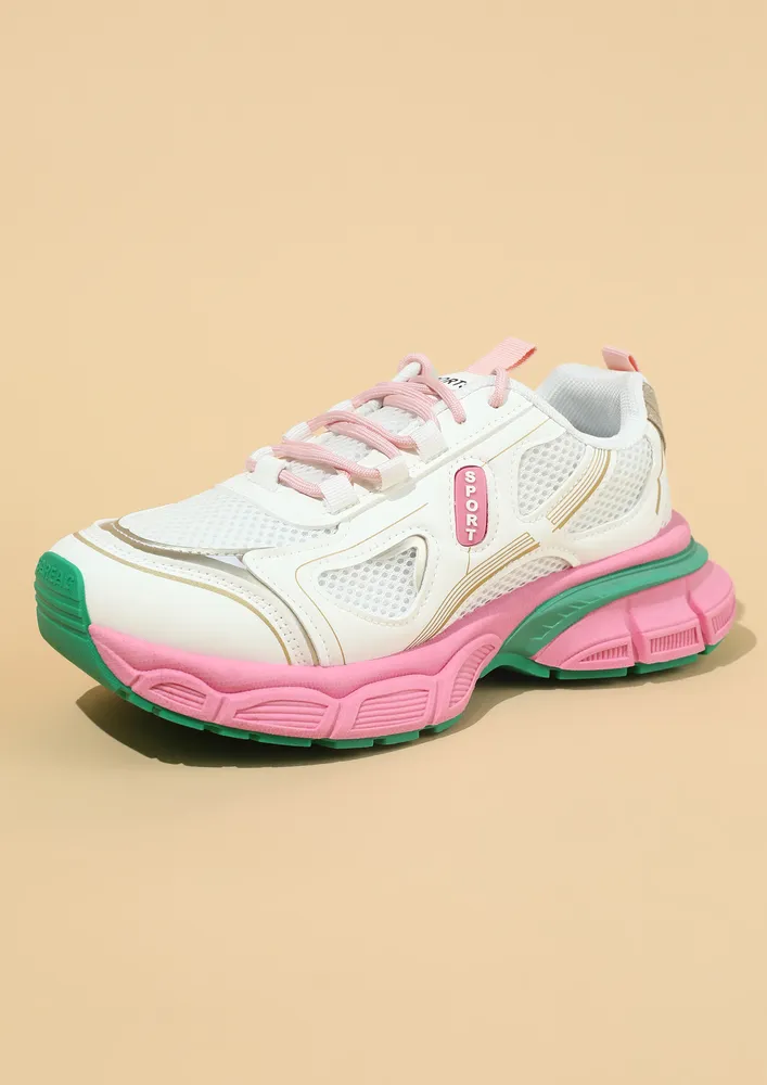 MESH DETAIL ROUNDED TOE CHUNKY SNEAKERS