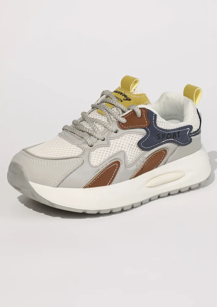 GREY CONTRASTED PU CASUAL SHOES 