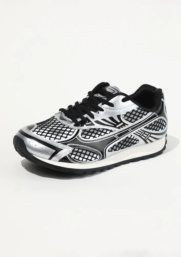 CONTRAST BLACK MESH DETAIL SNEAKERS