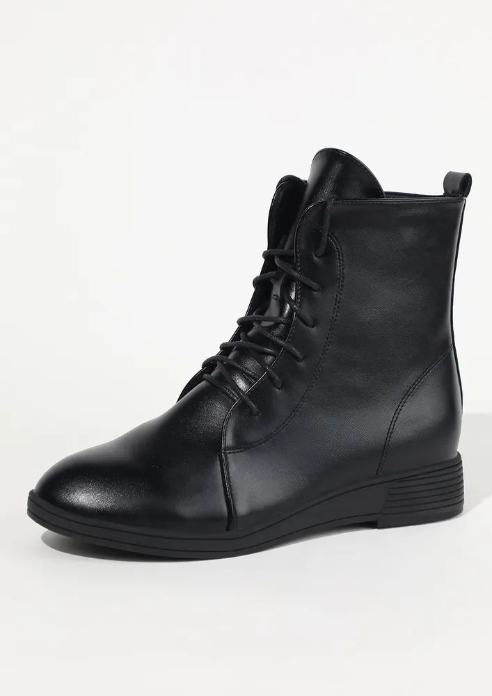 STITCH DETAIL PU LEATHER BLACK COWBOY BOOTS