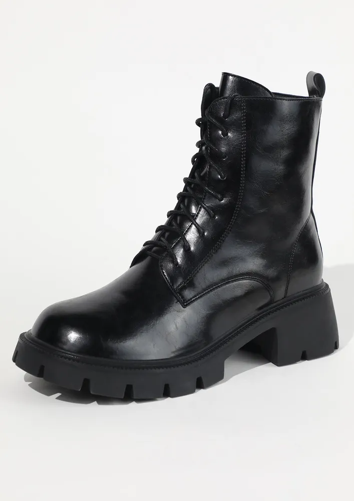 BACK ZIP-UP BLACK COMBAT BOOTS