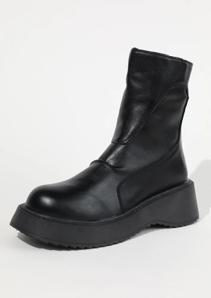 BLACK ANKLE LENGTH PU LEATHER BOOTS