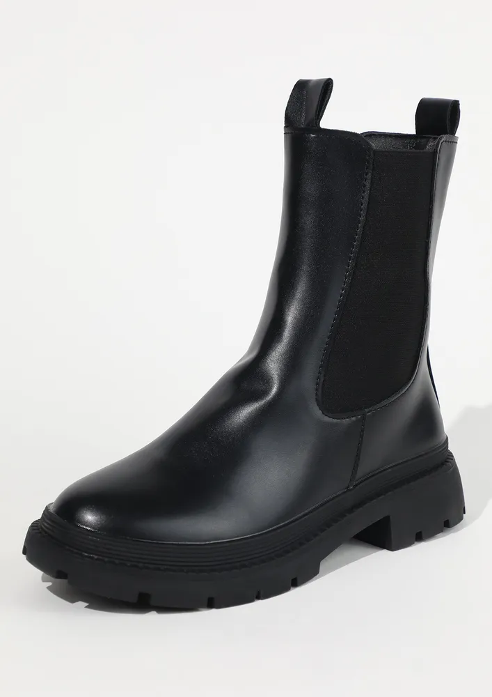 ANKLE LENGTH FAUX LEATHER CHELSEA BOOTS