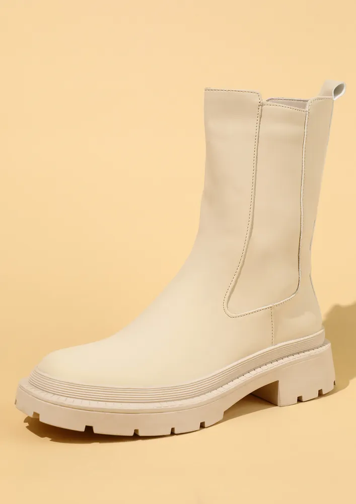 MID-CALF LENGTH BEIGE BOOTS