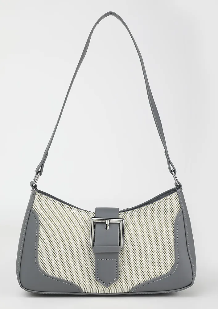 COLOURBLOCK GREY BUCKLE FLAP SHOULDER BAG 