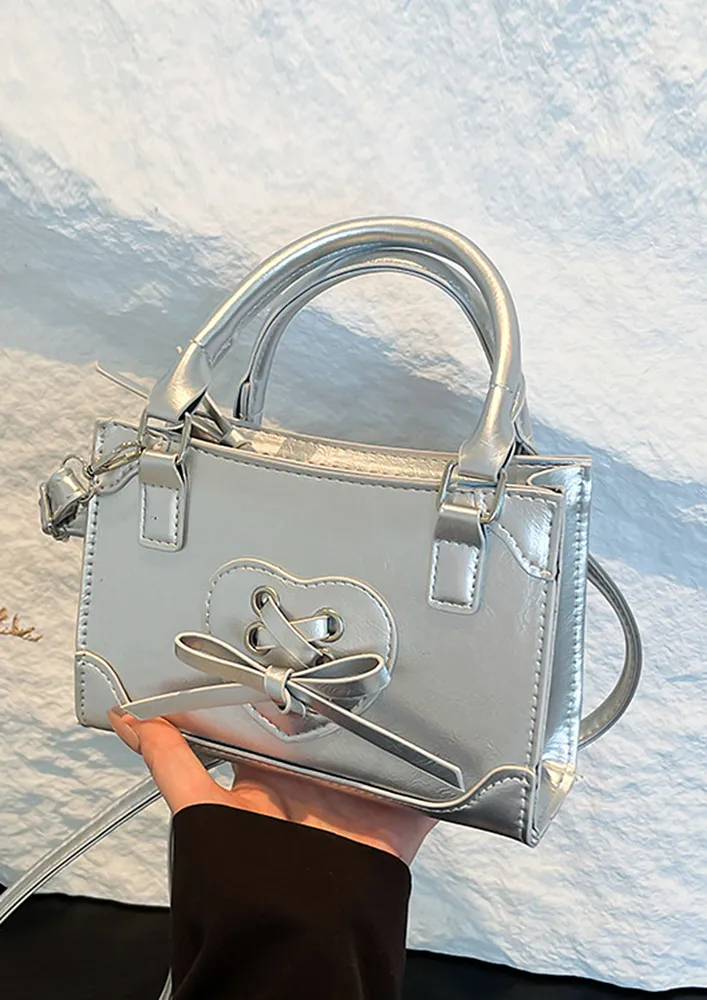 SILVER DOUBLE TOP HANDLE LACE-UP DETAIL SLING BAG