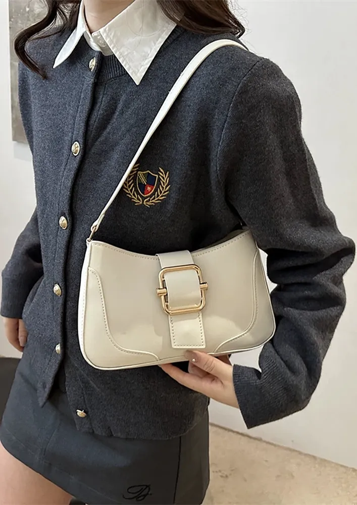 FRONT BUCKLE FLAP WHITE SHOULDER BAG