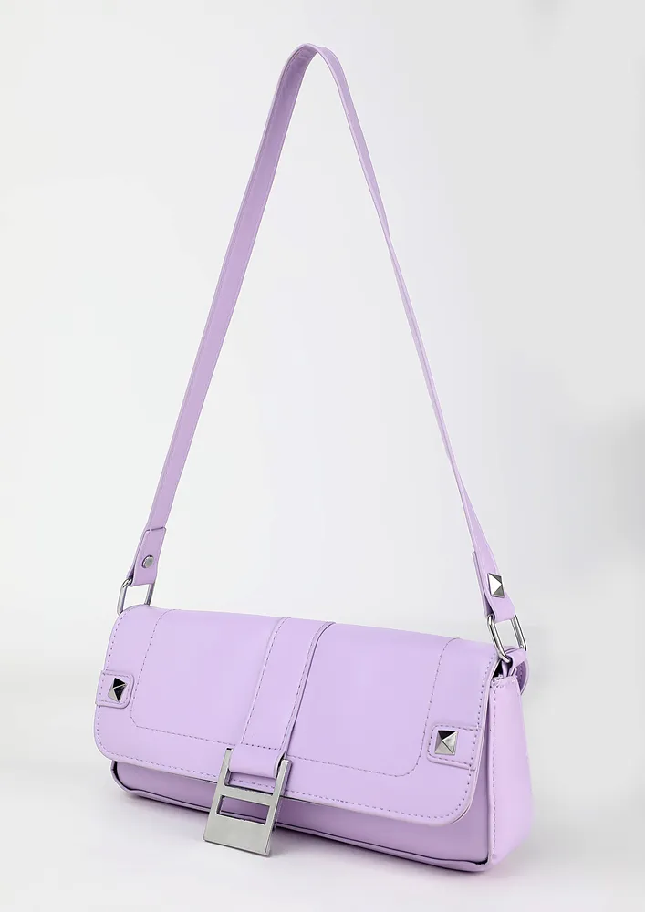 RECTANGULAR PURPLE SHOULDER FLAP BAG