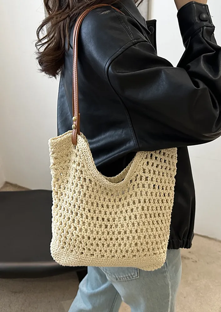 HOLLOW-KNIT DOUBLE STRAP SHOULDER BAG