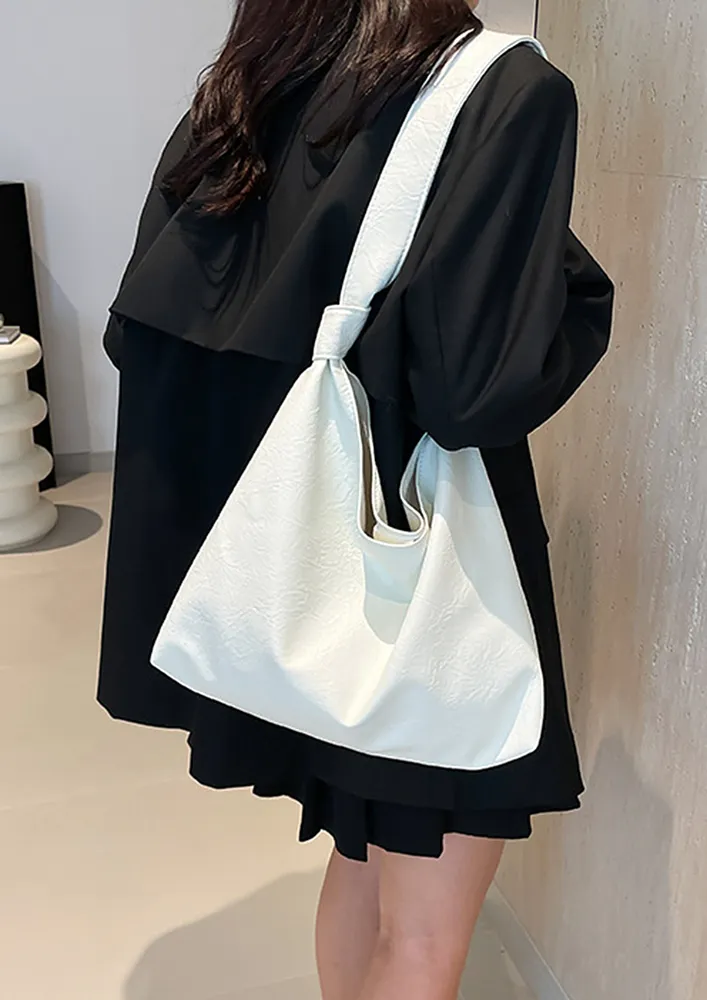 WHITE FAUX LEATHER CONCEALED LOCK HOBO BAG