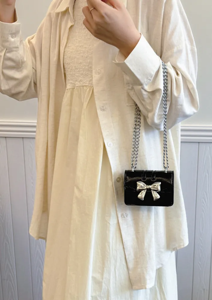 BOW DETAIL FLAP BLACK MINI CROSSBODY BAG