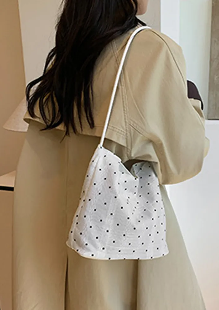 WHITE POLKA DOT PATTERN LACE TRIM SHOULDER BAG