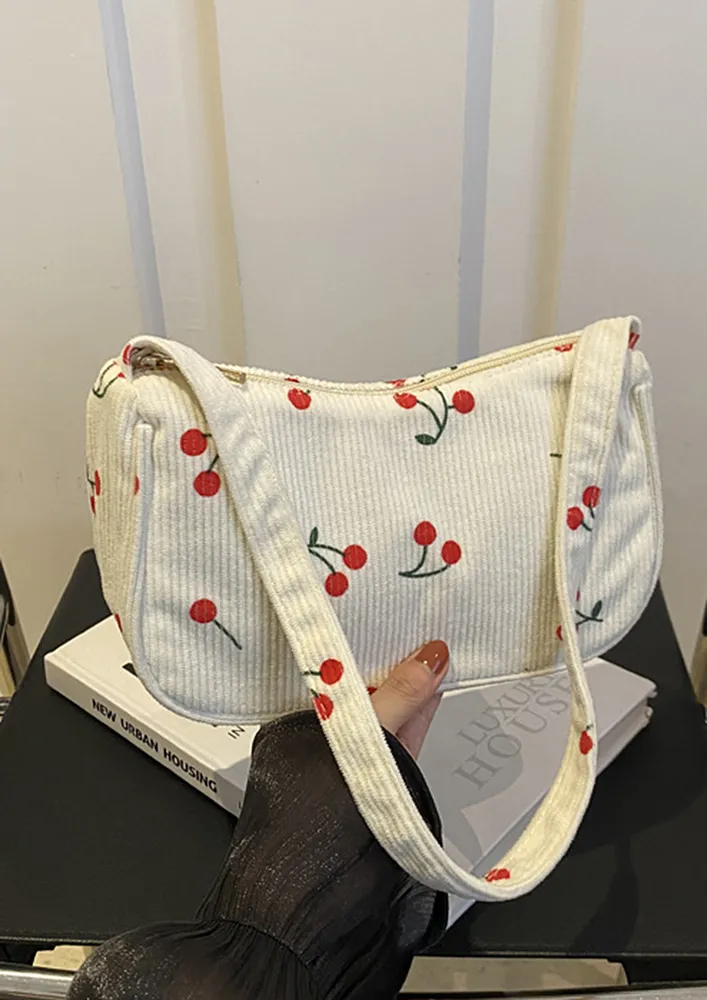 WHITE NOVELTY PATTERN ZIP-UP SHOULDER BAG