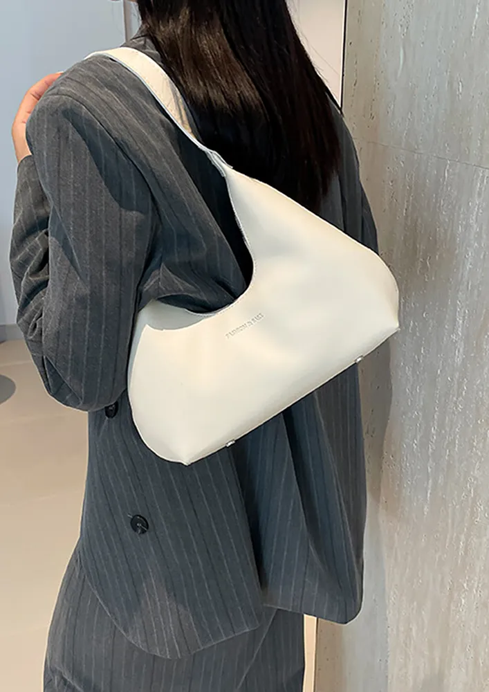 WHITE ZIP-UP SINGLE STRAP STRUCTURED SHOULDER BAG