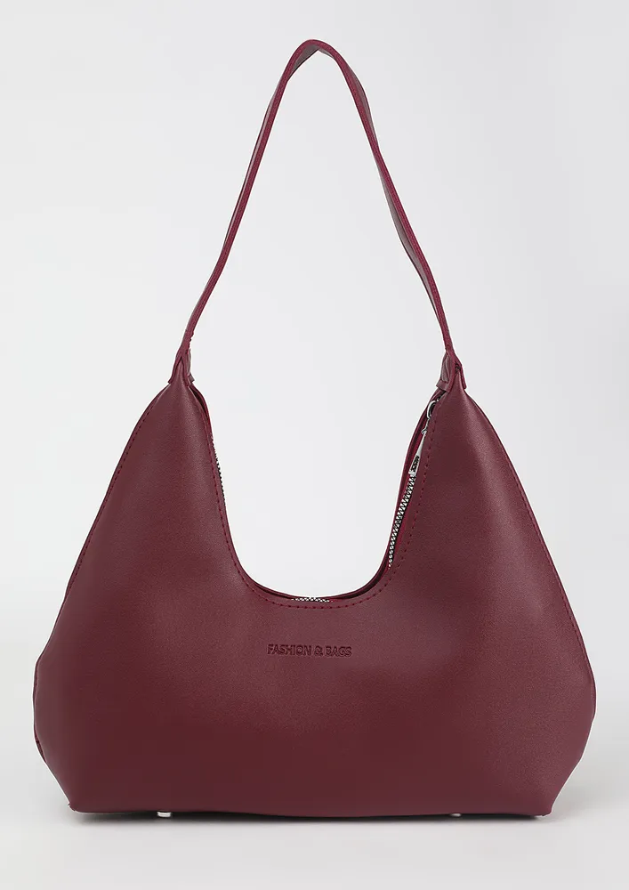RED ZIP-UP SINGLE STRAP STRUCTURED SHOULDER BAG