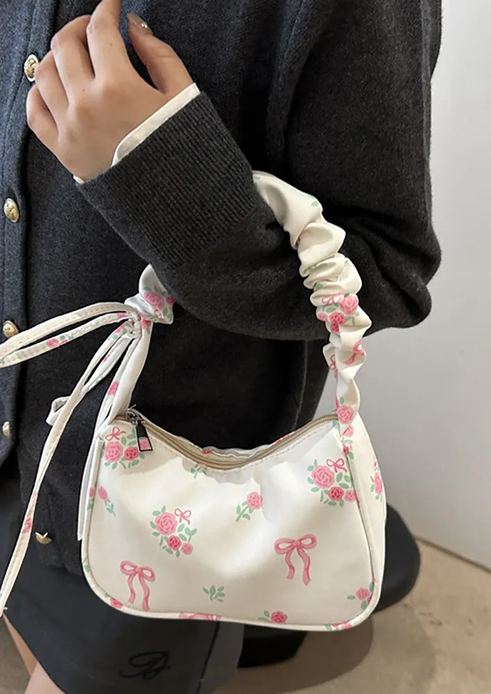 FLORAL PATTERN GATHERED STRAP SHOULDER BAG